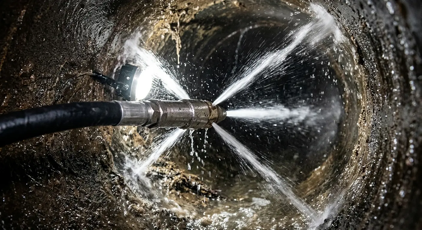 High-pressure hydro jetting nozzle cleaning sewer pipe for Trenchless Sewer Repair in Helena Valley Northwest